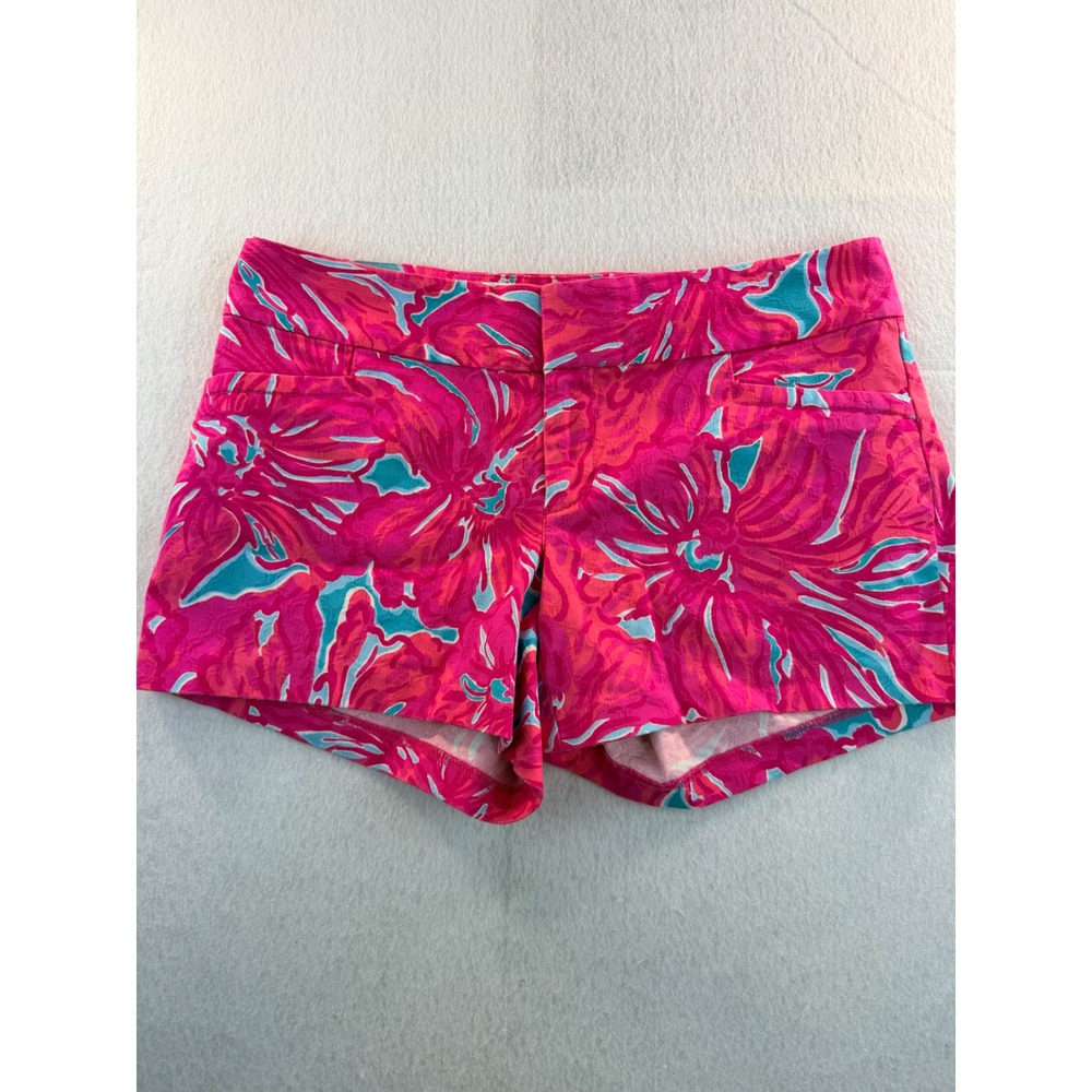 Lilly Pulitzer Pink Blue Floral Jacquard Chino Shorts Size 10 Tropical Resort